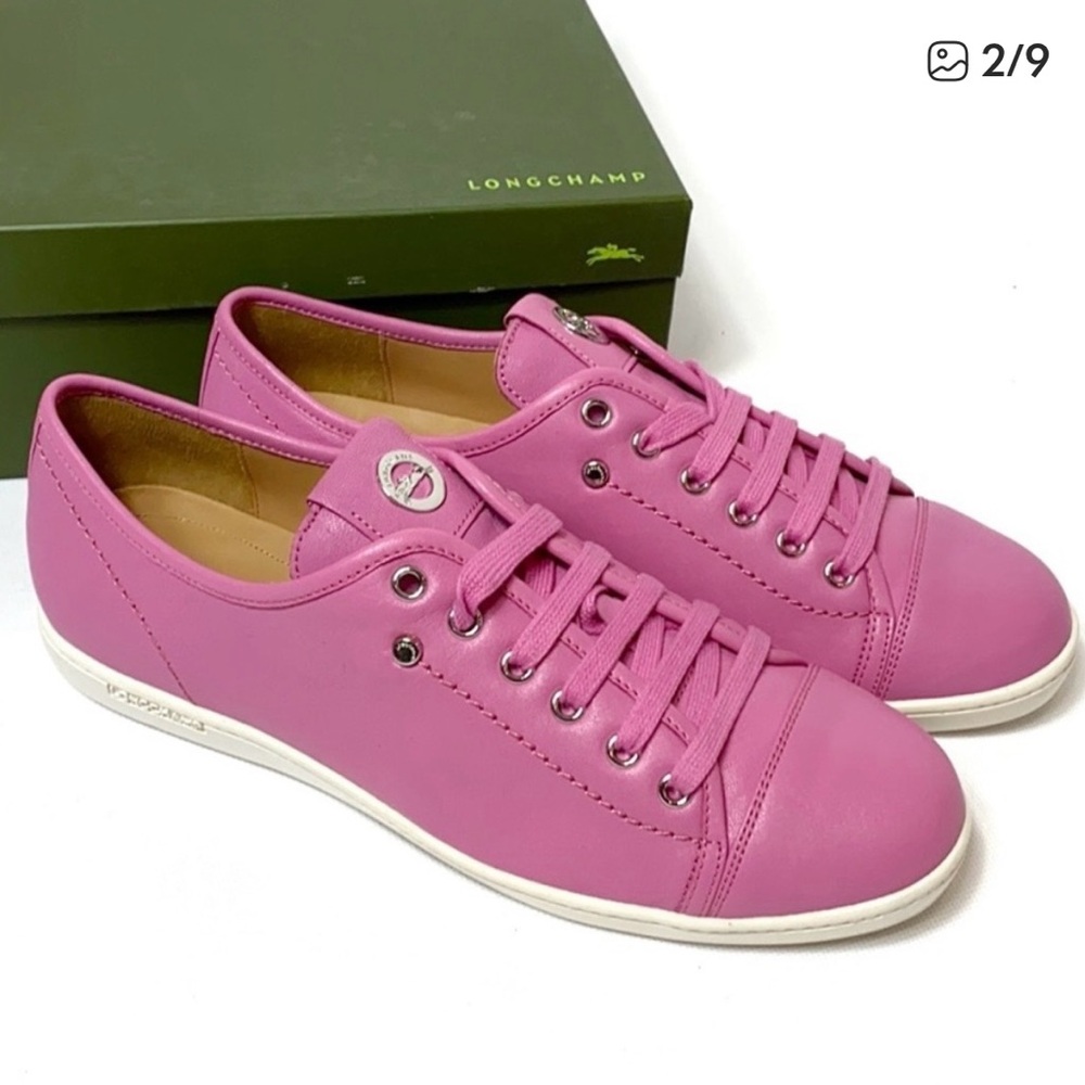 Longchamp Le Pliage pink leather sneakers